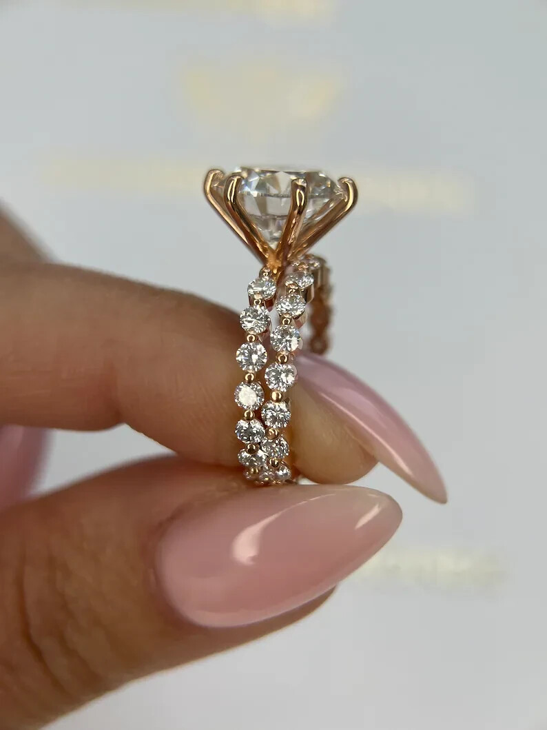 5 Ct Round Cut Simulated Diamond Wedding Bridal-Set Ring 14k Yellow Gold Plated