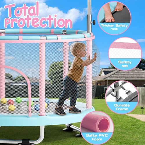 55" Toddler Mini Trampoline for Kids, Indoor Outdoor Toys with Swing, 440Lbs Bab - Picture 3 of 9