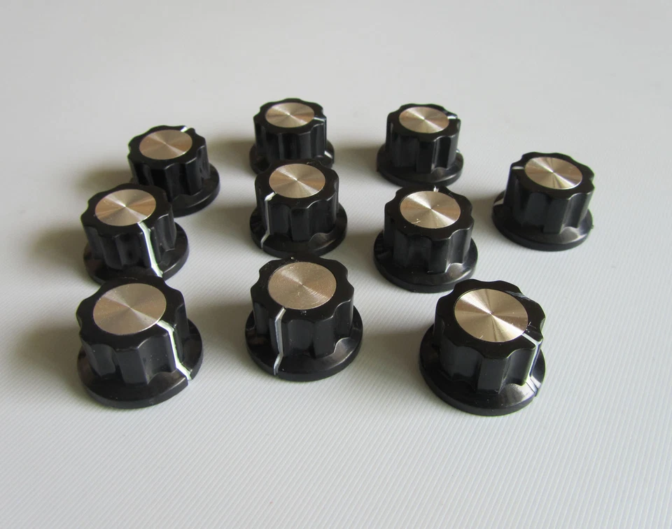 10x Guitar Mini Effect Pedal Knobs 6mm Black w/ Silver Cap Knob for Boss Pedals - Image 2 of 3