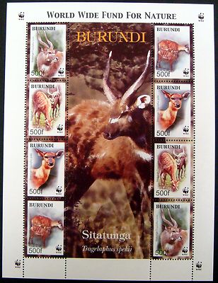BURUNDI WWF SITATUNGA STAMPS SHEET OF 8v 2004 MNH ANTELOPE WILDLIFE ...