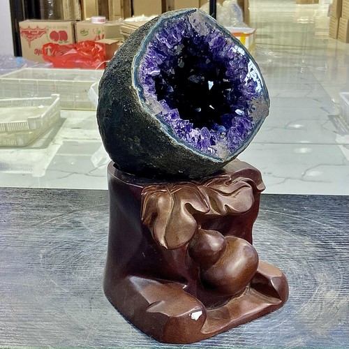 7.76LB Natural uruguay amethyst geode quartz money bag crystal energy+stand - Picture 13 of 13