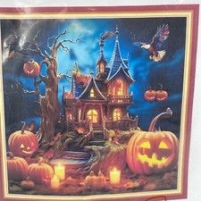 Foxdiviy Stamped Cross Stitch Kit "Magic Night" Halloween Haunted House Pumpkins