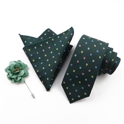 Zonfaz 3-teilig Herren Geschäft 6 cm bedruckt schmale Hochzeit Krawatte Taschentuch Brosche Set - Bild 8 von 17