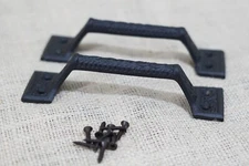 2 Cast Iron Black Handles Gate Pull Shed Door Barn Handle Drawer Pulls Kitchen