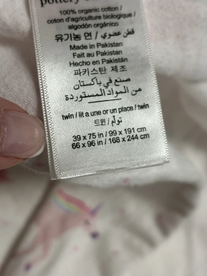 Pottery Barn Kids Twin Flat Sheet Pink Unicorns Organic Cotton Flannel - Image 4 of 4