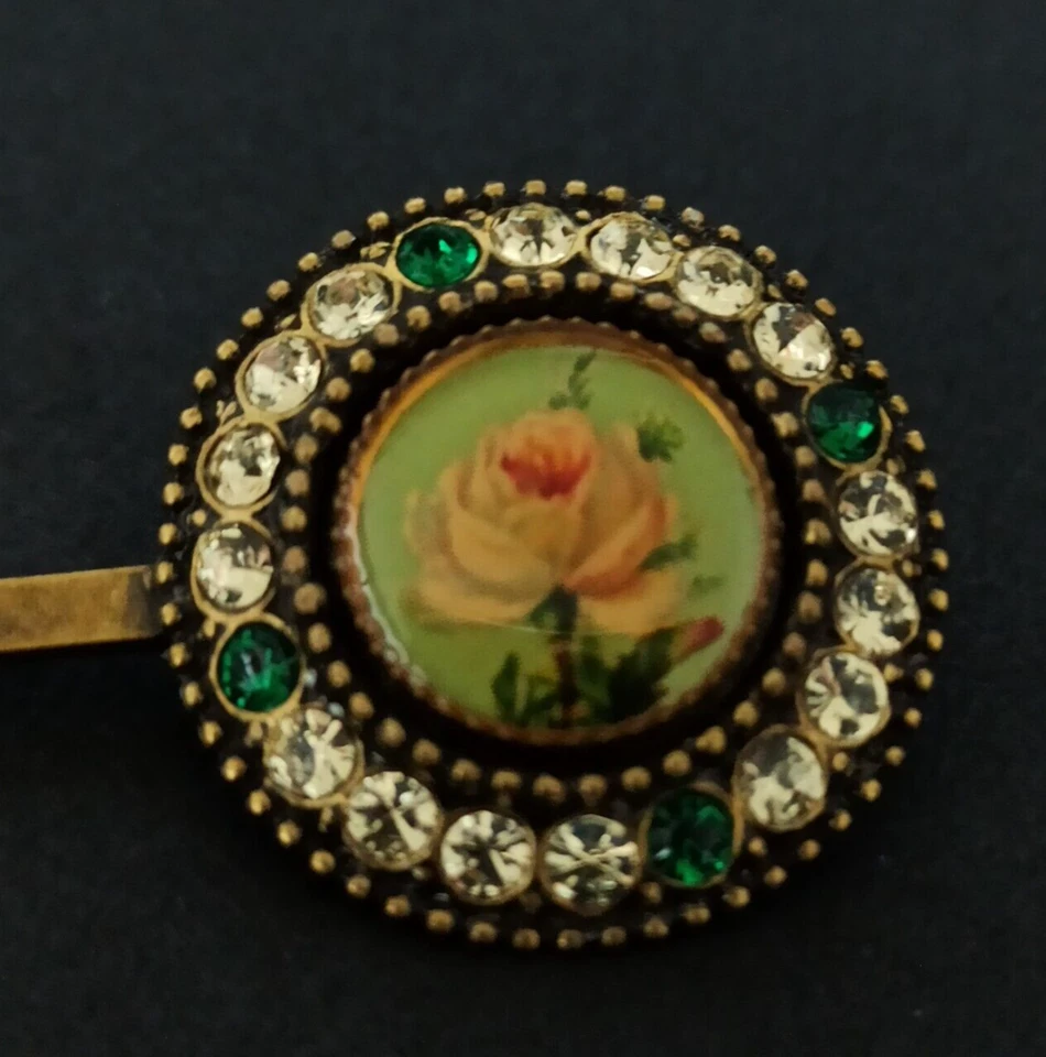 Par de horquillas Michal Negrin 2 rosas románticas con cristales de Swarovski victorianas nuevas Foto 3 de 4