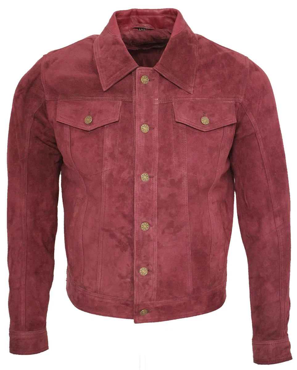 Homme Camionneur D contract Bordeaux Ch vre Cuir Daim Chemise Jean Veste