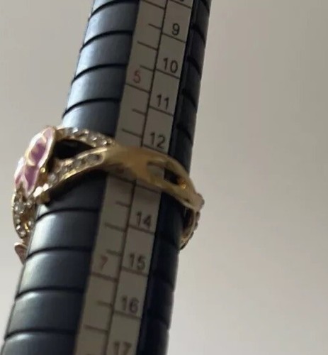 Enamel & Faux Opal Statement Piece Ring Floral Design Gold Tone Size 6 - Picture 9 of 9
