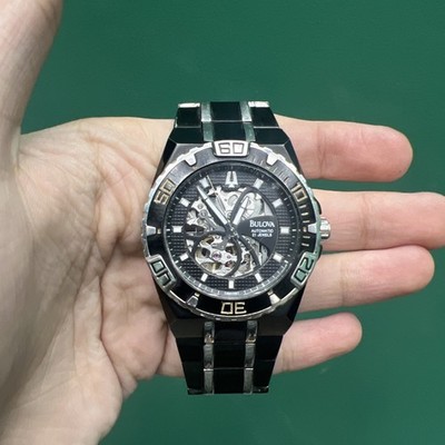 Bulova Automatic Stainless Steel 21 Jewel Black Skeleton Men's Watch C977614