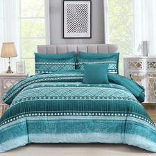 8 Piece Size Comforter Set Texture Striped Bed in a Bag Comforter Queen Teal