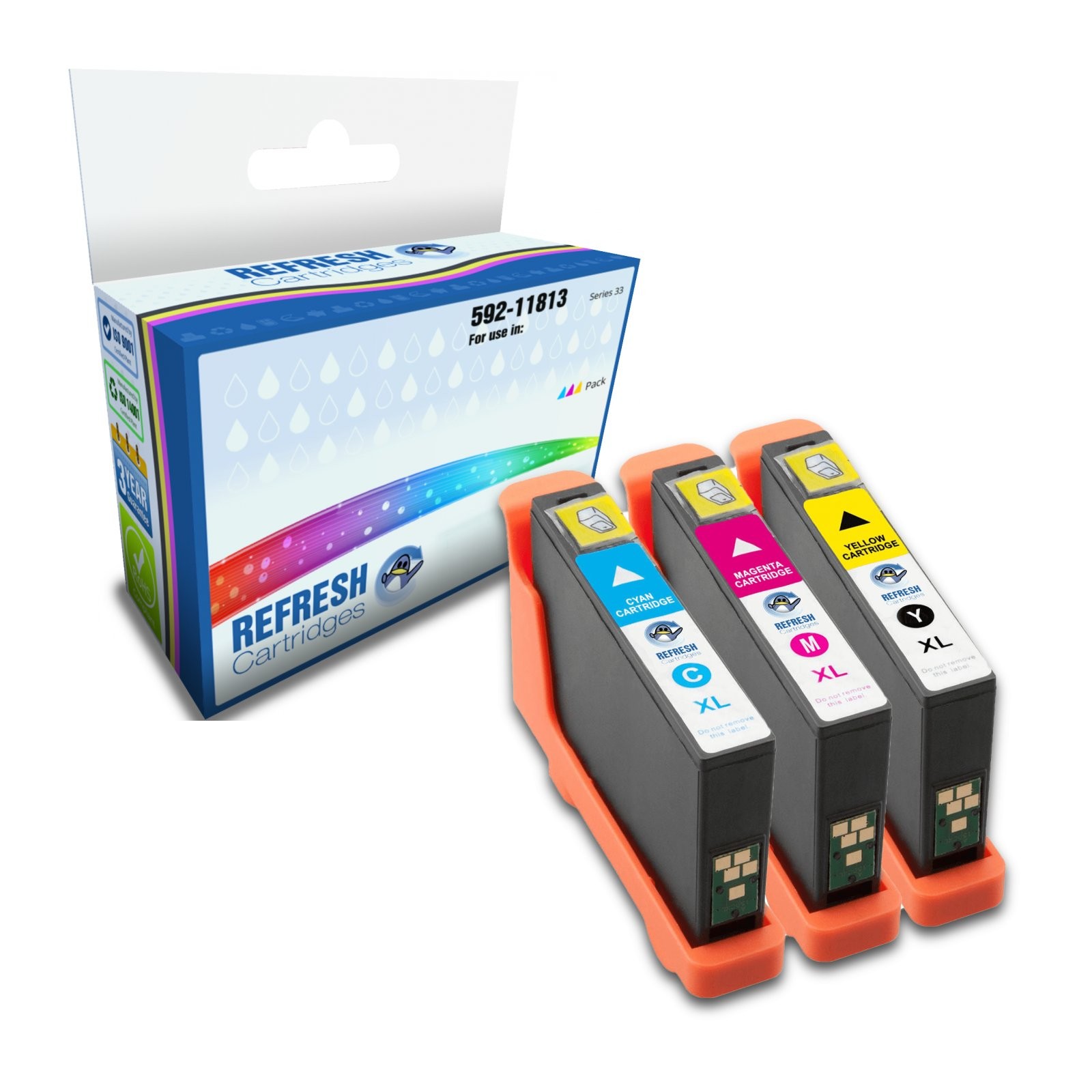 Refresh Cartridges 3 Colour Pack 592-11813 CMY Ink Compatible With Dell Printers