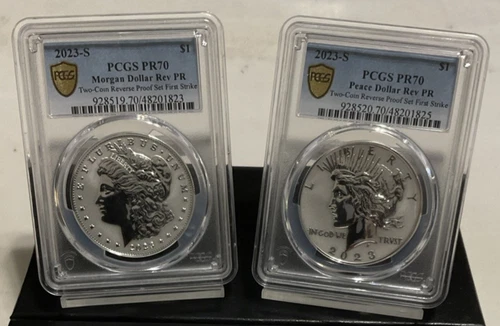 2023 S Reverse Proof Morgan Peace Dollar Set PCGS PR70 First Strike w/OGP COA