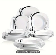 Image of 18 Piece Porcelain Dinnerware Set (Black/White) – Elegant dinnerware.
