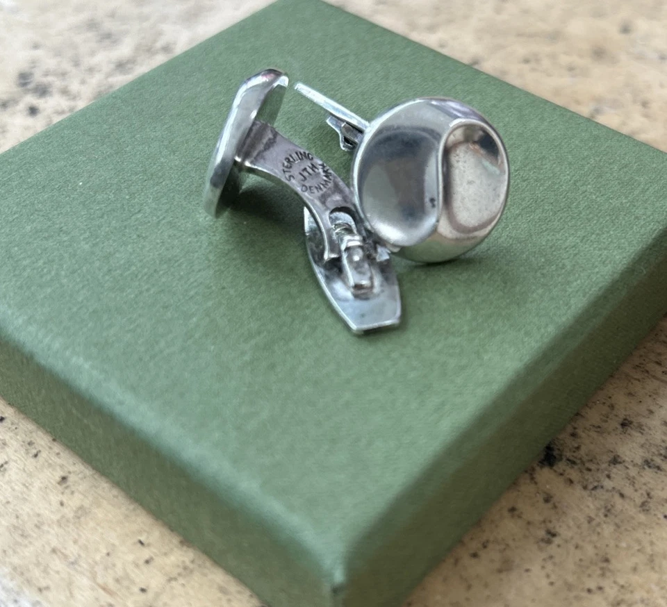 Gemelos redondos modernistas Georg Jensen Dinamarca de plata de ley Foto 3 de 4