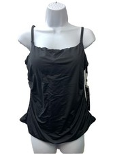 La Blanca Women Island Goddess Lingerie Strap Tankini Swimsuit Top Size 14 Black