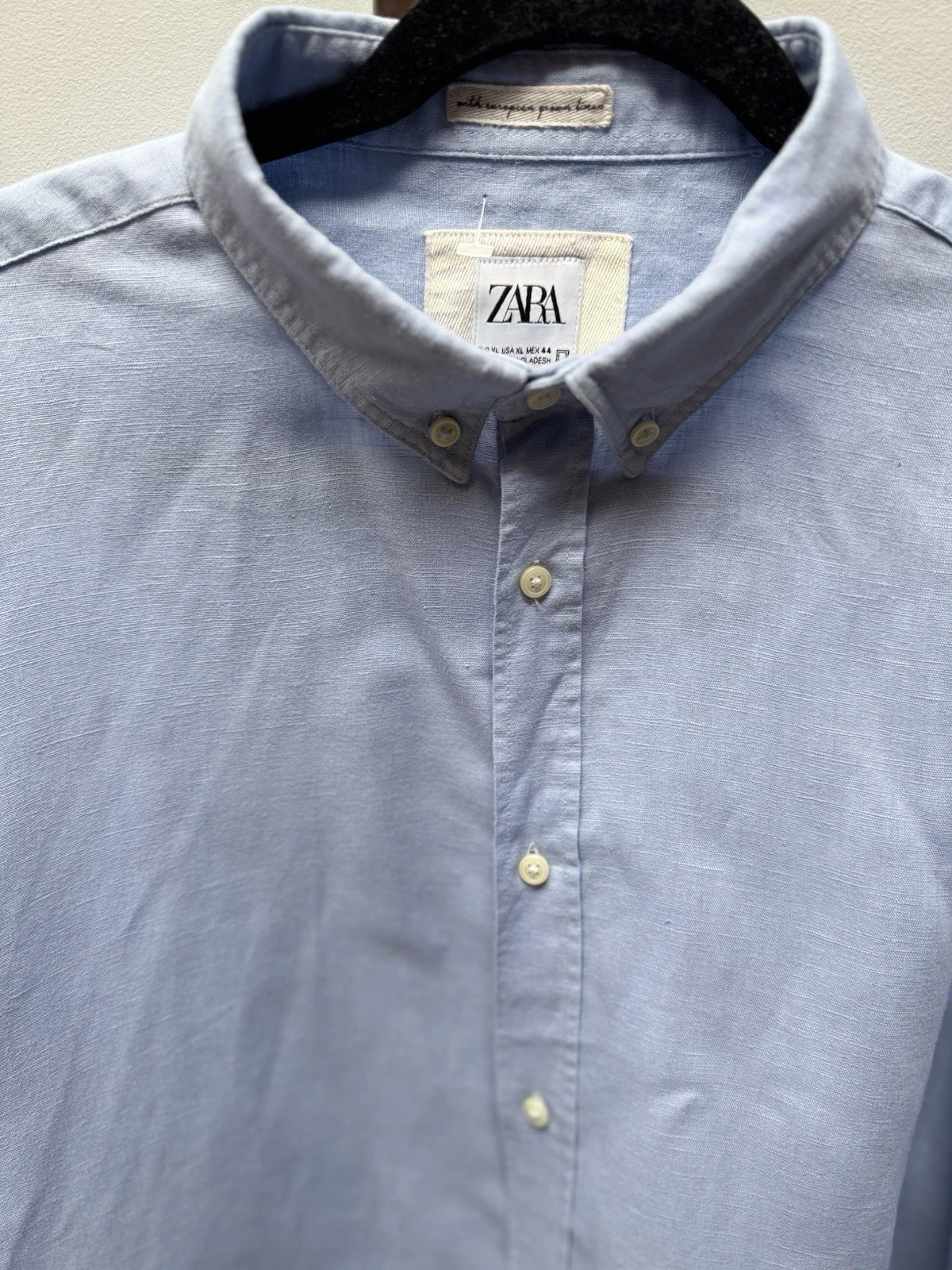 Zara Mens Light Blue Linen Blend Button Down Shirt Long Sleeve Casual Summer XL