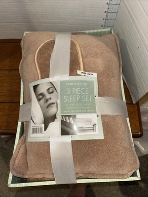 North Point 3 pc. sleep set , beige throw (50'' x 60'') pillow & mask - New