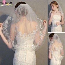 Two Layer Lace Short Bridal Veil With Comb Elbow Length Wedding Veil Ivory White