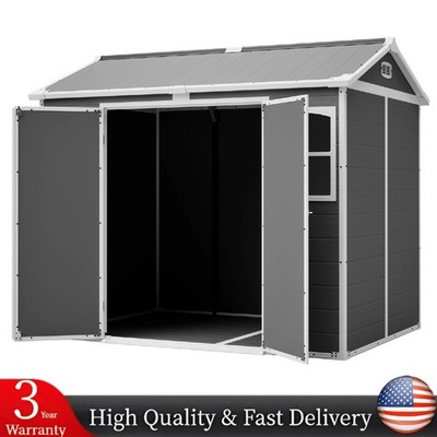 8x6FT Outdoor Storage Shed w/ Floor Plastic Utility Shed w/ Window&Lockable Door