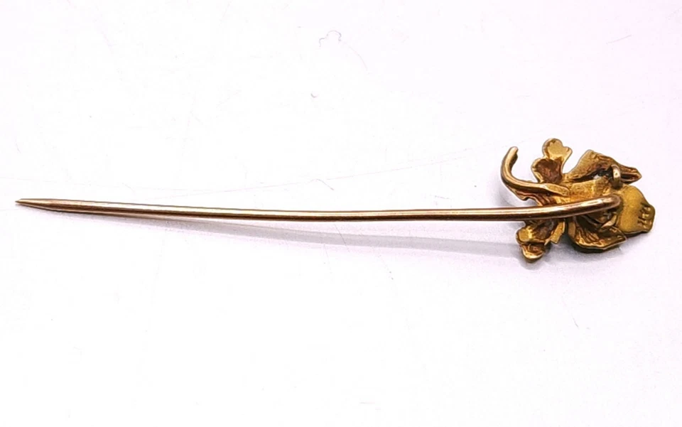 Prendedor flor vintage victoriano barroco blanco perla oro amarillo 14K Foto 3 de 4