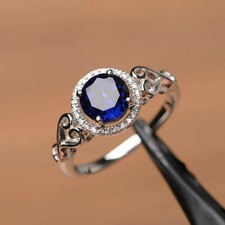 LabCreated Blue Sapphire Women's Wedding Ring 14K White Gold Plated 2Ct Round