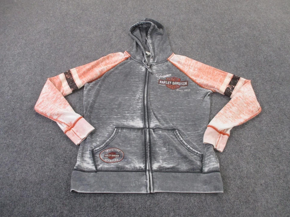 Chaqueta Harley Davidson para mujer 1W naranja gris desteñido logotipo de motociclista estrás Y2K Foto 2 de 4