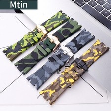Rubber Watchband Strap Camouflage Camo Green For Audemars Piguet 15703 AP 28mm
