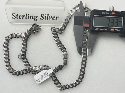 925 Sterlingsilber Italien massive Panzerkette Gliederkette 32 Gramm 7,3 mm 24 Zoll Halskette
