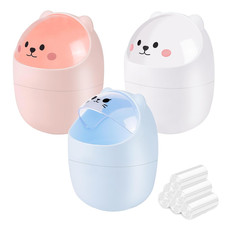 3-Pack Mini Desk Trash Cans with Flip Lids & 180 Bags Cute Desktop Wastebin