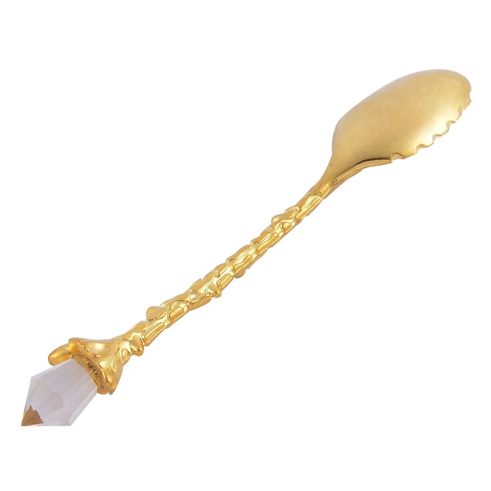 Stainless Steel Flower Pattern Mini Dessert Coffee Tea Spoon Gold - Image 3 of 3