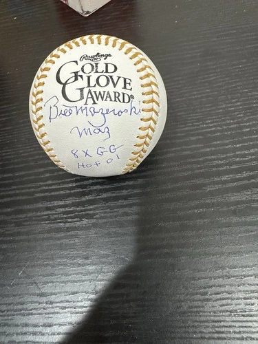 Bill Mazeroski Signed Glove Baseball! 3 Inscriptions!