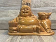 Laughing Buddha Hand Carved Wood Smiling 4