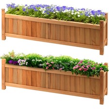 Rectangular Garden Wooden Planter Set of 2 Window Box Plant Display Flower Pot