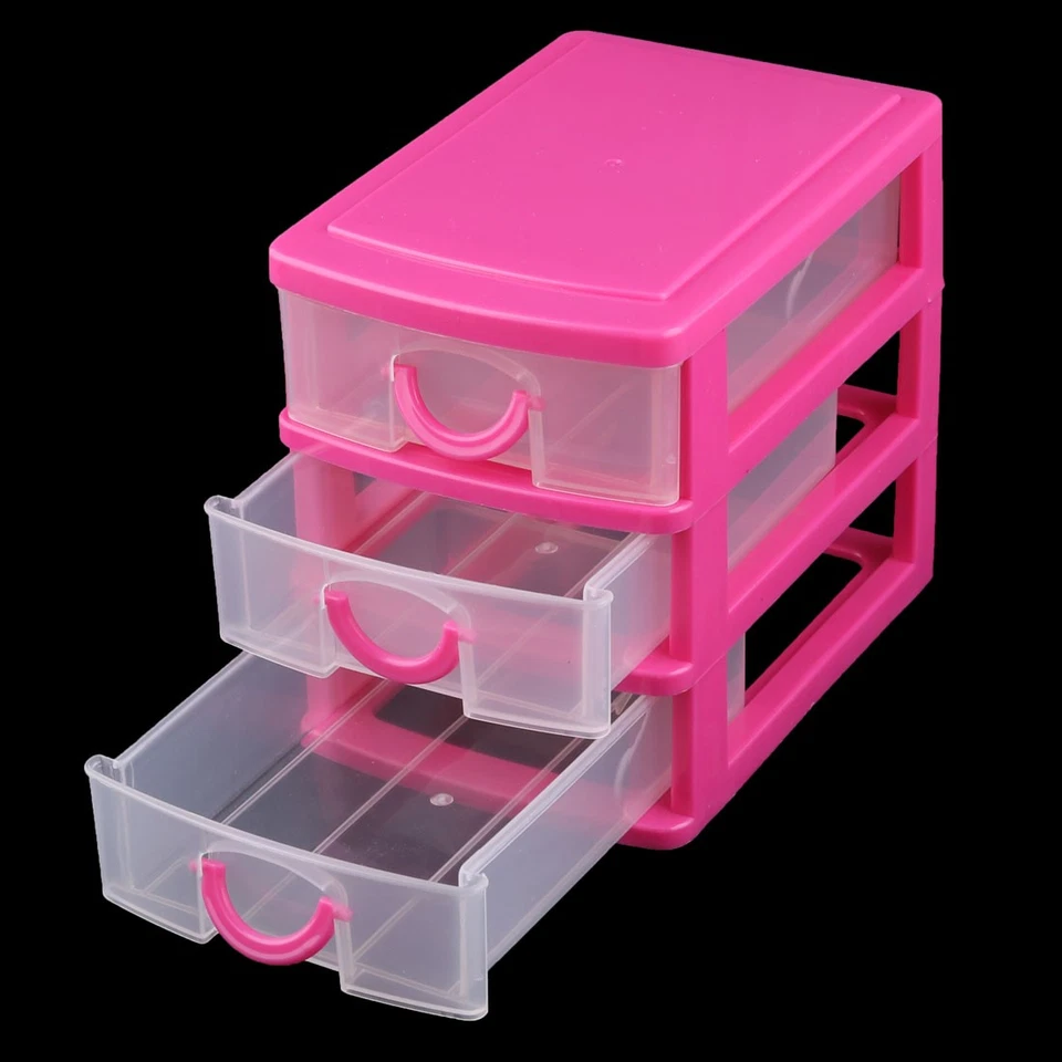 Dresser Plastic 3 Layers Trinket Cosmetic Holder Desk Storage Box Fuchsia Foto 3 de 4