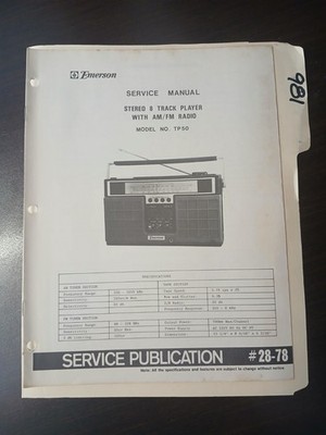 Emerson Model  TP50  Service Manual Original Repair Book 8Track Player Radio