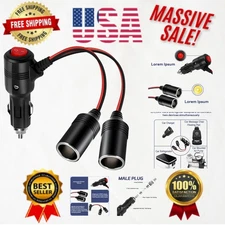 Fast Charging 12V Car Power Splitter with Indicator Light & Overload Protection