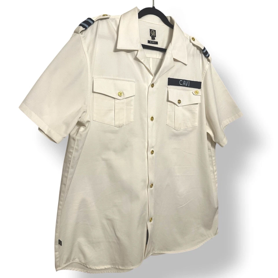 CAVI Military Style Shirt Short Sleeve White Gold Blue Size 2XL - Image 2 of 4