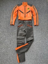 70er Vintage FURYGAN Motorrad-Leder-Kombi schwarz orange KULT Gay Lederhose