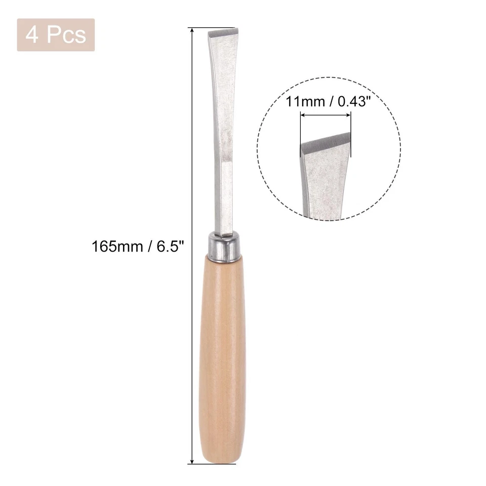 4 Stk Holzmeißelmesser 10mm Verchromt 45# Schnitzwerkzeug mit Spitze 165mm Länge - Bild 2 von 4