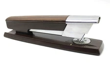 VTG - SWINGLINE 333 Stapler MCM Chrome Wood Grain Long Island NY - 60s - TESTED!