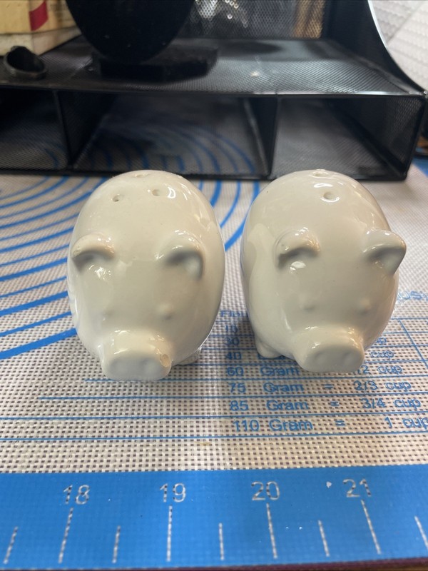 PIG SALT AND PEPPER SHAKERS — WHITE 3” Long X 1 3/4”