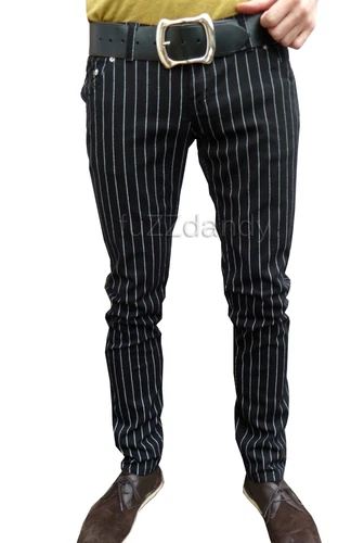 Mens SKINNY DRAINPIPES Trousers Jeans Pants vtg 60s indie mod PIN STRIPE black