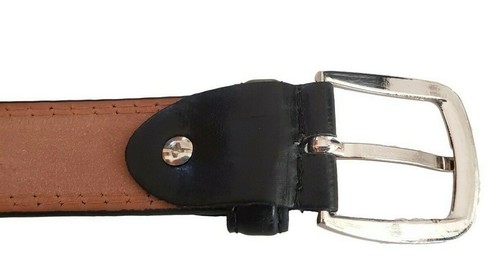 Men's Leather Casual Dress Plain Black Belt Silver Buckle Sizes S / M / L / XL - Picture 3 of 3