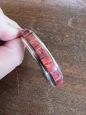 Navajo Handmade Sterling Spiny Oyster Inlay Cuff Bracelet Native American #F
