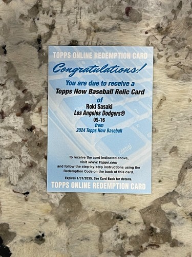 2024-25 Topps Now Roki Sasaki #OS16 Relic Redemption Unused