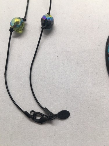 CHICO'S Indigo Gold Iridescent Beads Leather Long Pendant Necklace - Picture 3 of 5