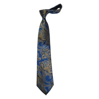 Men's 100% Silk Necktie By Bruno Piattelli Paisley Floral Fancy BP21 Blue Gold