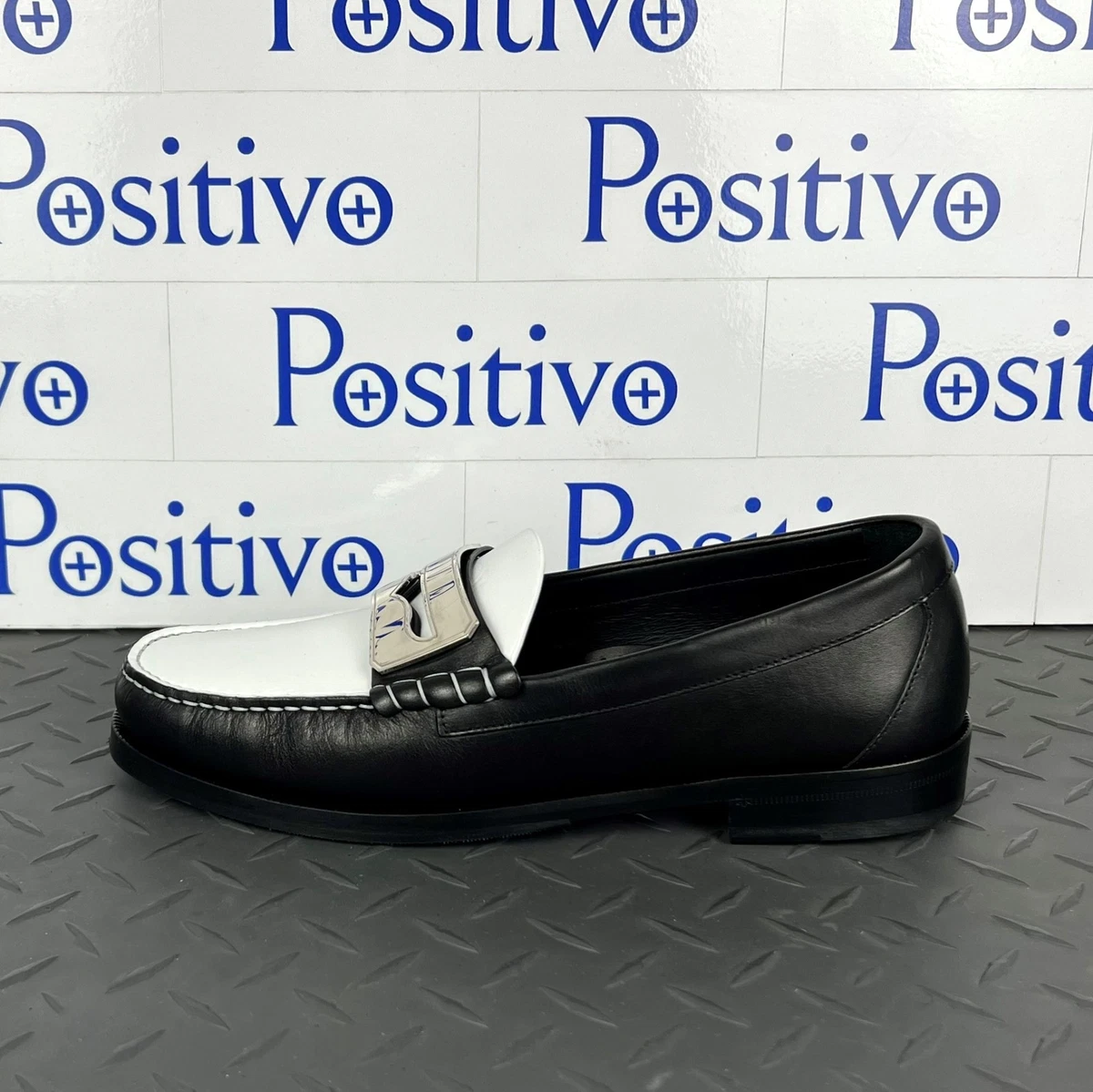 Buscemi Mens Town Loafer Black White Leather Loafers Shoes US 7 EU 40 New