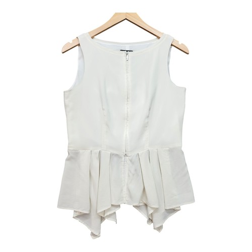 Doncaster Collection White Blouse SZ 4 Silk Ruffled Hem Sleeveless Lined Elegant - Picture 7 of 11