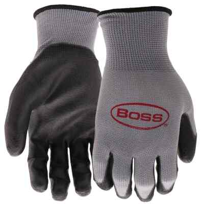 Boss Men's Tactile Grip Polyurethane Coated Work Black Gloves, Large, 15 Pairs